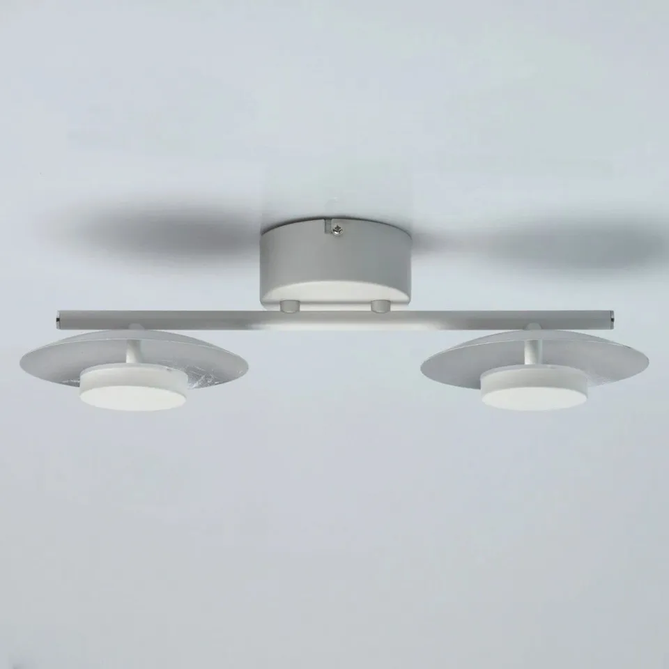 BRAND NEW BOXED REGENBOGEN YLANG 2 LIGHT LED WALL CEILING LIGHT FOIL SILVER AND WHITE 