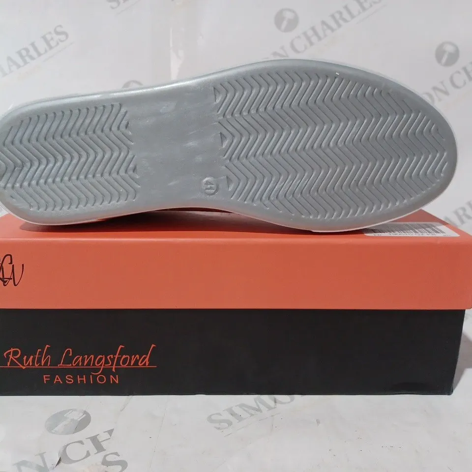 BOXED RUTH LANGSFORD ZIP DETAIL TRAINERS, SILVER - SIZE 8