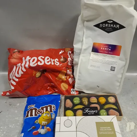 APPROXIMATELY 10 ASSORTED FOOD/DRINK PRODUCTS TO INCLUDE MALTESERS, HORSHAM COFFEE, M&M'S ETC 