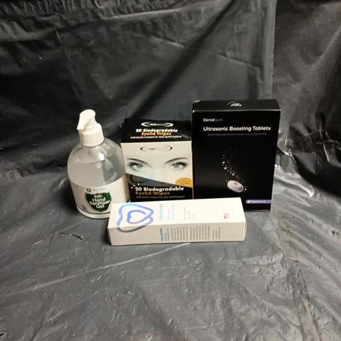 APPROXIMATELY 15 ASSORTED ITEMS OF COSMETICS INCLUDING ULTRASONIC PEPPERMINT BOOSTING TABLETS, BIODEGRADABLE EYELID WIPES, NATURAWHITE TOOTHPATE AND HAND SANITISER GEL