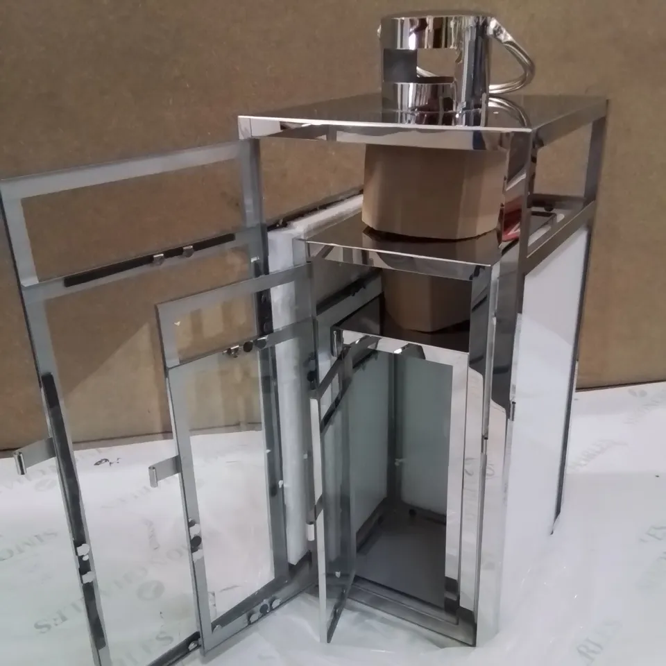 BOXED LARGE GLASS AND CHROME LANTERN SET OF 3 
