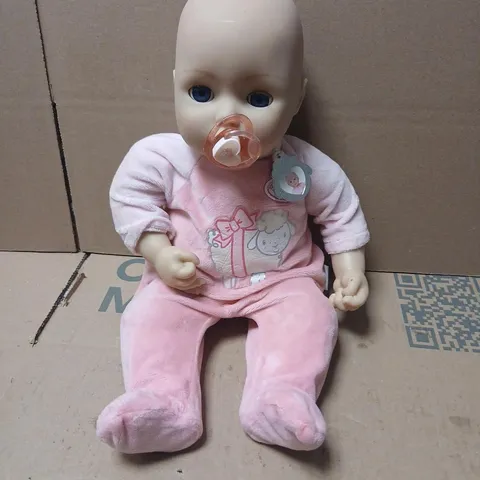 BABY ANNABELL DOLL IN PINK PLUSH OUTFIT WITH PACIFIER