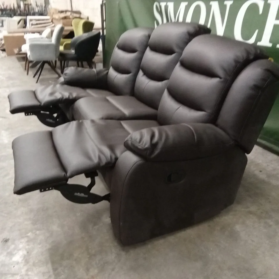 ALBION LUXURY FAUX LEATHER 3 SEATER HIGH BACK MANUAL RECLINER SOFA - CHOCOLATE RRP £749