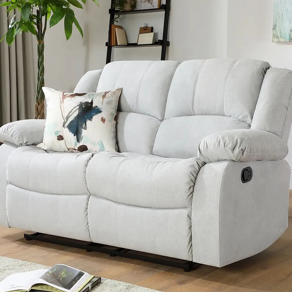 BOXED DESIGNER DAKOTA DOVE GREY PLUSH FABRIC 2 SEATER RECLINER SOFA (1 BOX)