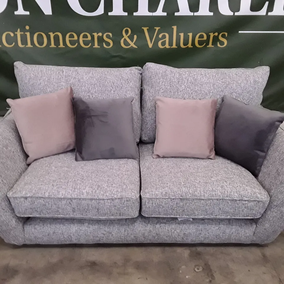 QUALITY DESIGNER PERTH HIGH BACK 2 SEATER SOFA - GREY FABRIC 