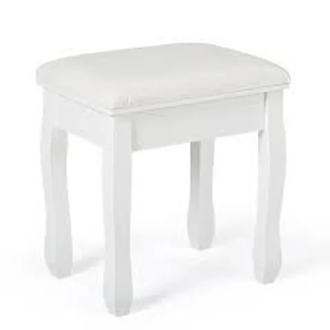 BOXED DRESSING TABLE STOOL, WHITE SOFT PADDED VANITY STOOL FOR BEDROOM, BAROQUE STYLE MAKE UP CHAIR 