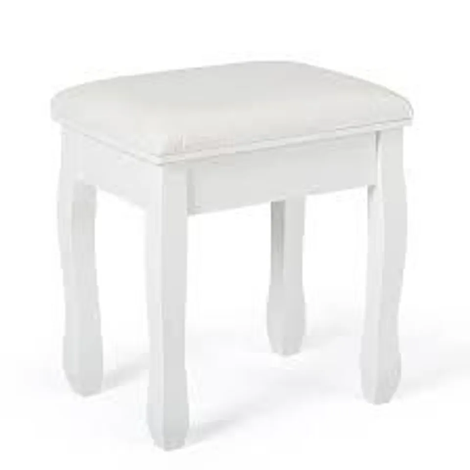 BOXED DRESSING TABLE STOOL, WHITE SOFT PADDED VANITY STOOL FOR BEDROOM, BAROQUE STYLE MAKE UP CHAIR 