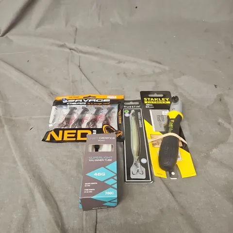 APPROXIMATELY 15 ASSORTED ITEMS TO INCLUDE STANLEY FAT MAX, FISHING GEAR ACCESSORIES ETC