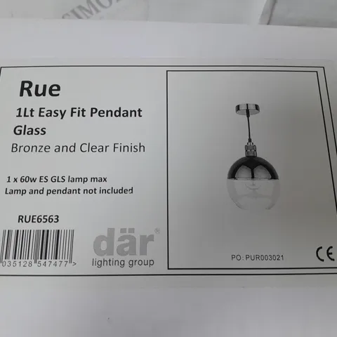 BOXED DAR LIGHTING RUE 1-LAMP EASY FIT PENDANT GLASS
