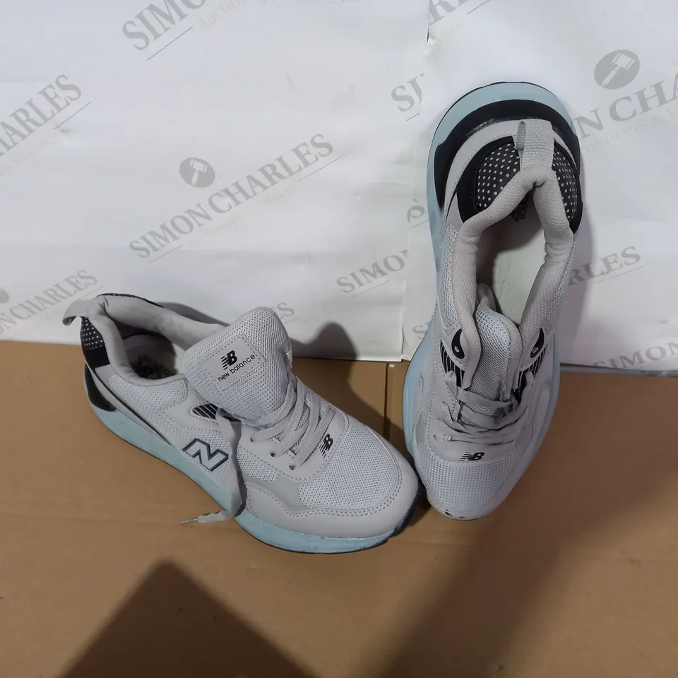 PAIR OF DESIGNER GREY/LIGHT BLUE/BLACK TRAINERS  SIZE 44