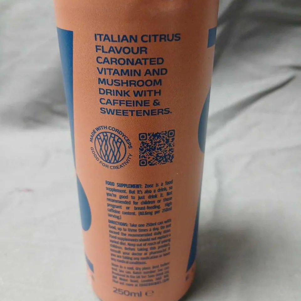 APPROXIMATELY 24 ZOOZ ELEVATE ITALIAN CITRUS VITAMIN & MUSHROOM DRINK – 250ML CAN