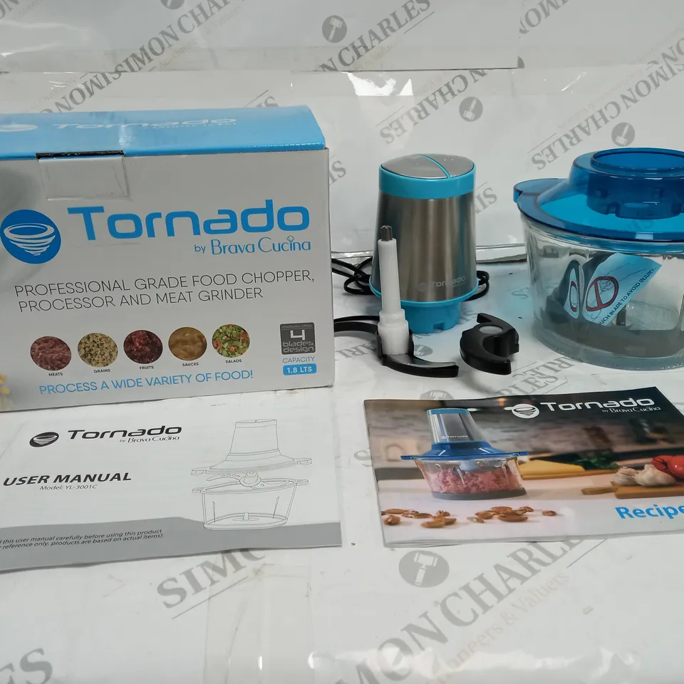 BOXED TORNADO BY BRAVA CUCINA PROFESSIONAL FOOD CHOPPER, PROCESSOR AND MEAT GRINDER