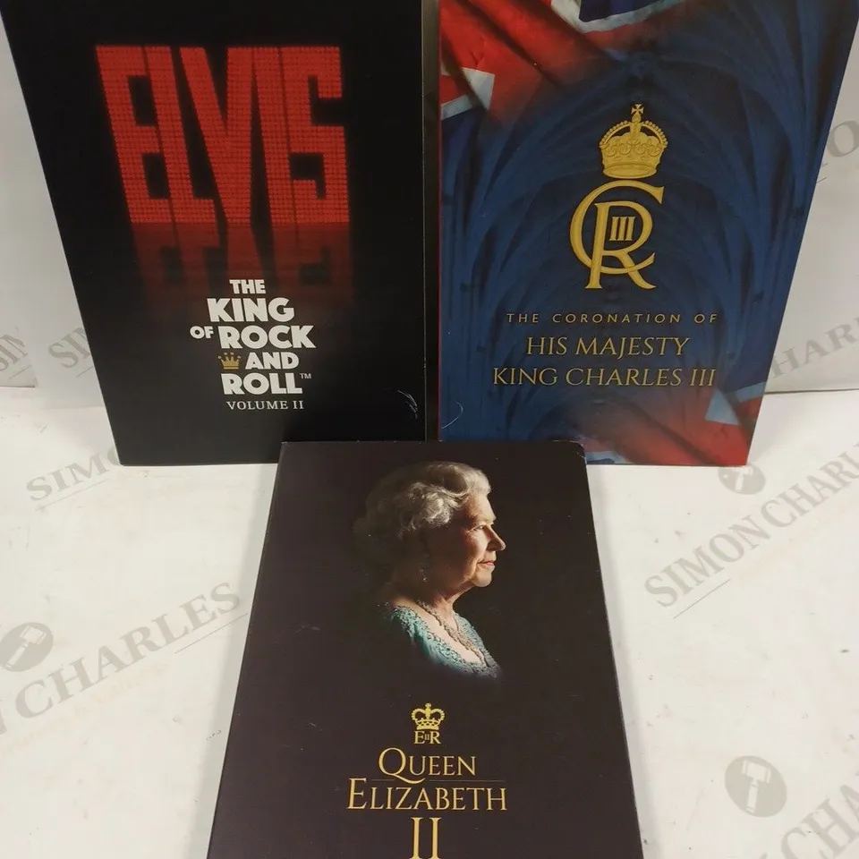 BOX TO CONTAIN APPROX. 7 X COLLECTABLE COIN FOLDERS. ONE COIN IN EACH COLLECTING FOLDER.