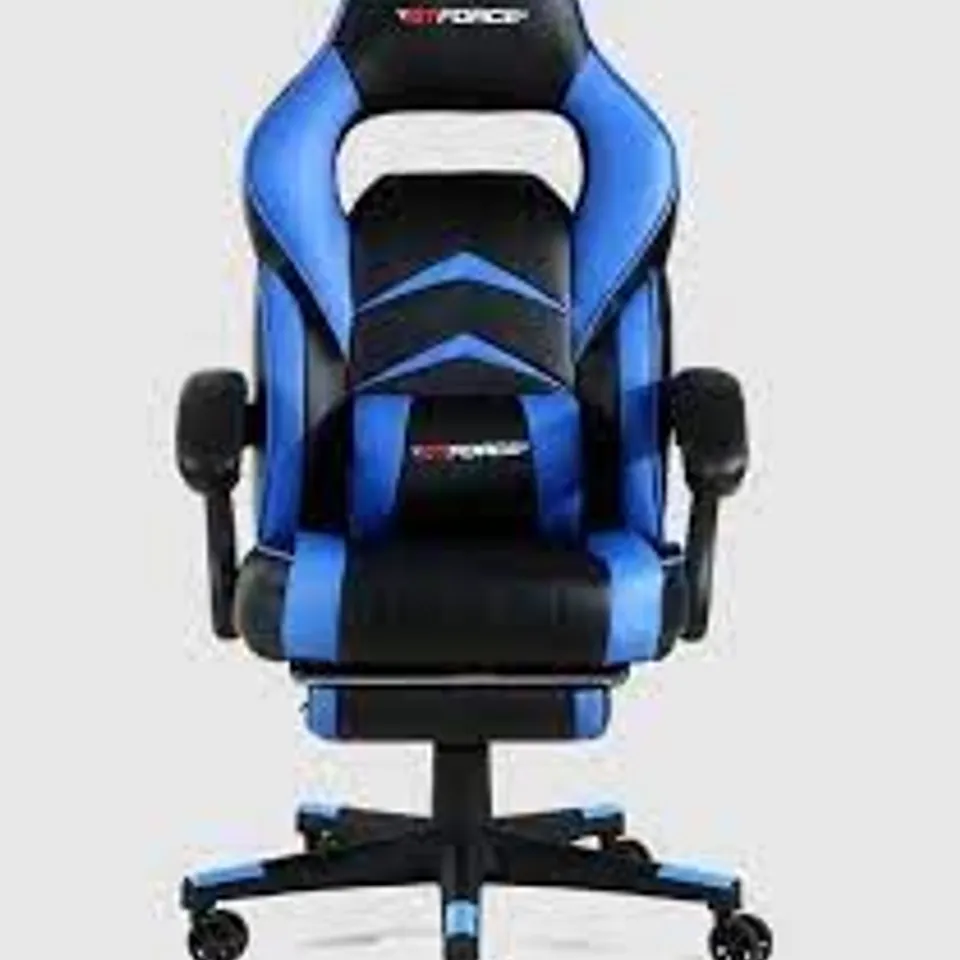 BOXED GT FORCE TURBO BLACK/BLUE FAUX LEATHER RACING SPORTS OFFICE CHAIR (1 BOX)