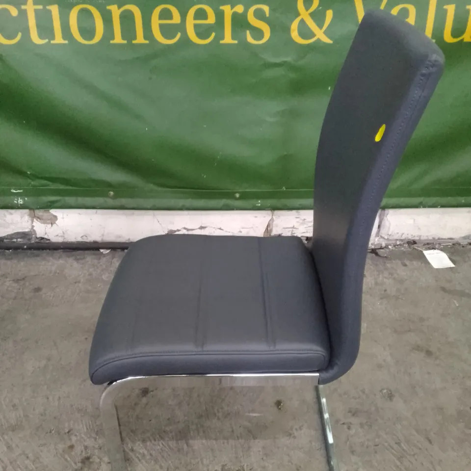 PERTH GREY LEATHER DINING CHAIR WITH CHROME LEGS