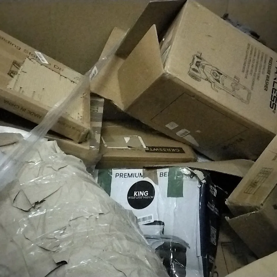 PALLET OF ASSORTED ITEMS INCLUDING STOREMIC TOILET SEAT, METAL SWING TENNIS, JOISCAPE, PRESTIGE 7.5L PRESSURE COOKER, SABLE DOUBLE SIZE MATTRESS, PAXCESS PRESSURE WASHER