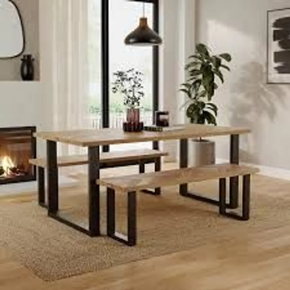 BOXED SHELTON DINING BENCH SET - LIGHT STAIN PARQUET (2 BOXES)
