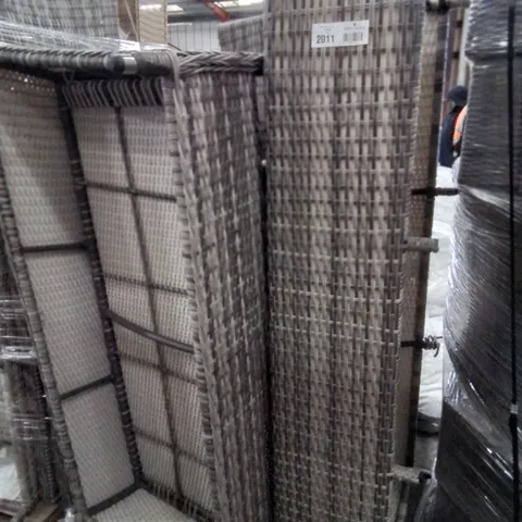 PALLET OF GREY RATTAN FURNITURE PARTS, INCLUDING,N2 × SOFA SECTIONS, FOOTSTOOL & BLACK RATTAN CHAIR 