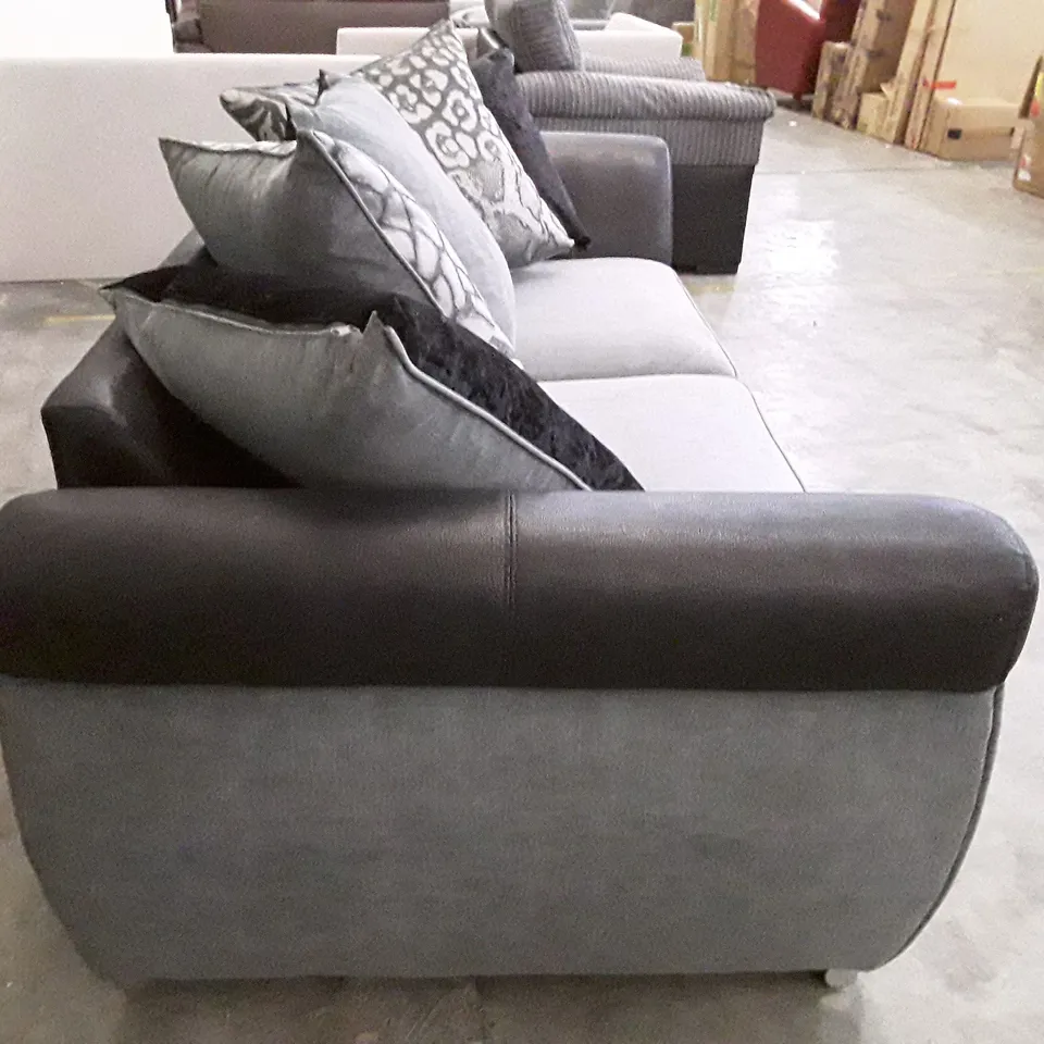 QUALITY DESIGNER HILTON 3 SEATER SOFA - GREY/BLACK FABRIC 