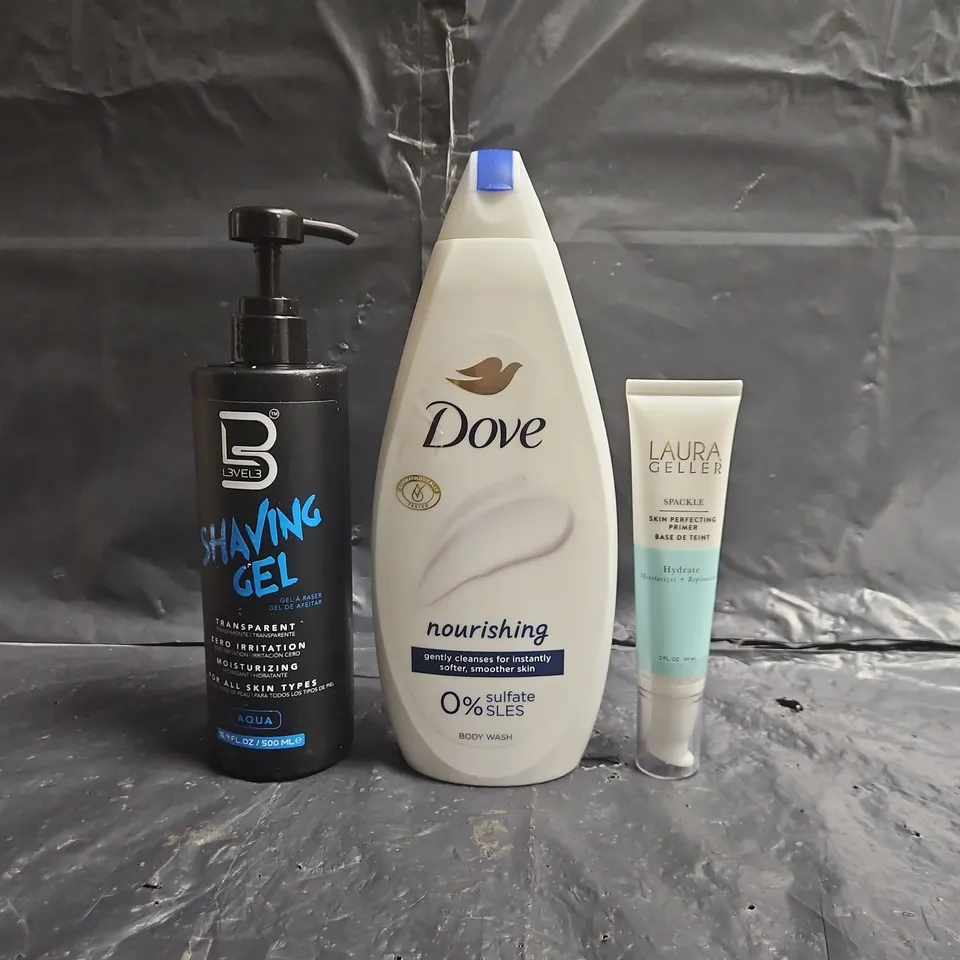 APPROXIMATELY 10 ASSORTED COSMETIC ITEMS TO INCLUDE DOVE, LAURA GELLER, ETC