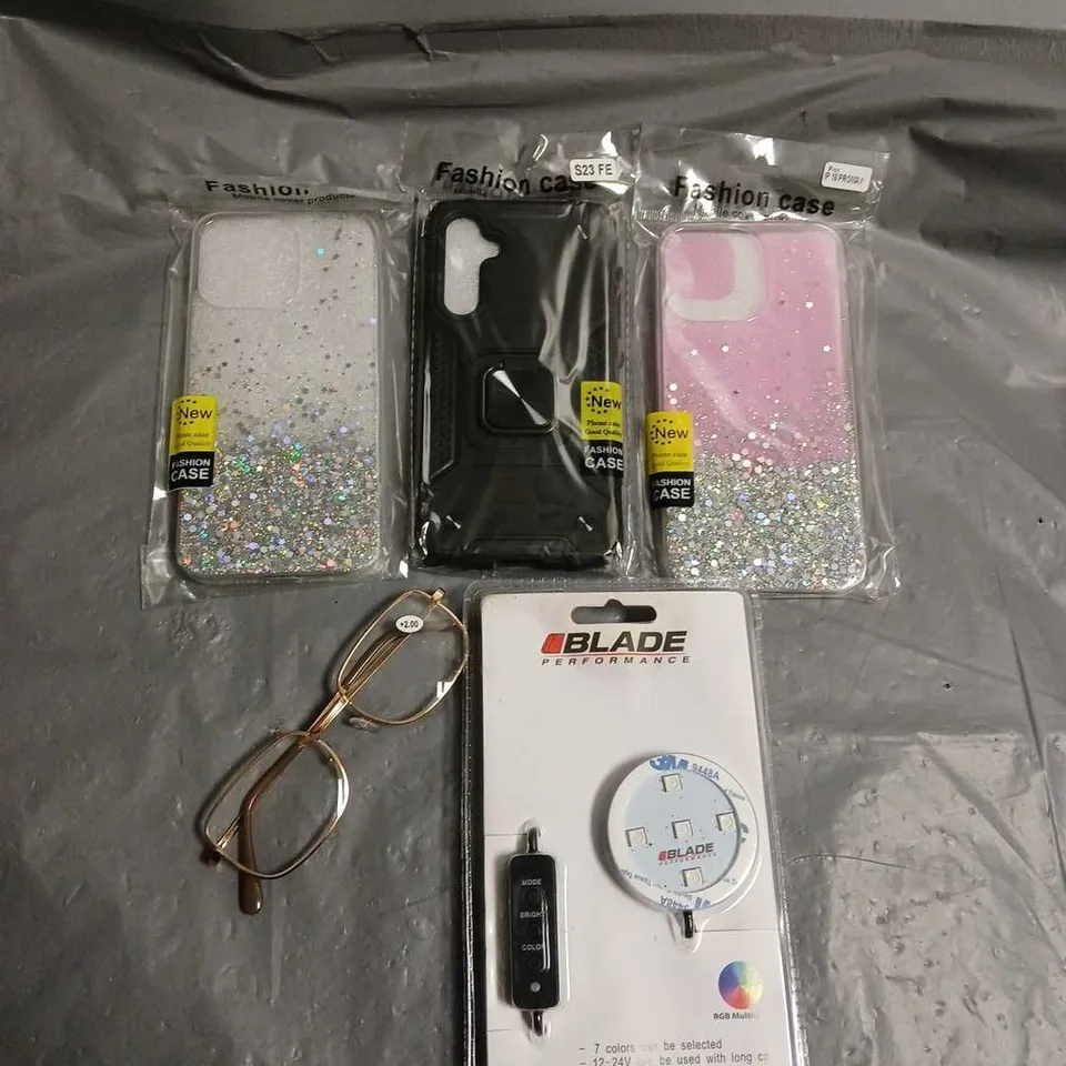 APPROXIMATELY 12 ASSORTED ITEMS TO INCLUDE - BLADE PERFORMANCE , FASHION CASE IPHONE PRO MAX , EYEWEAR GLASSES ETC