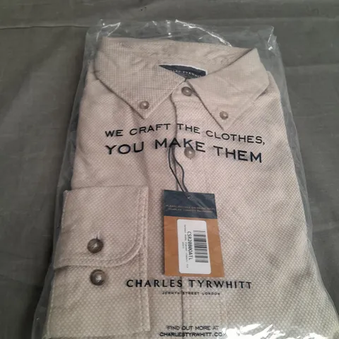 CHARLES TYRWHITT OATMEAL DOBBY FLANNEL CLASSIC FIT SHIRT SIZE L
