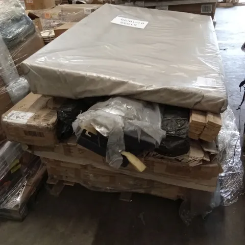 PALLET OF ASSORTED INCOMPLETE DESIGNER FURNITURE AND BED PARTS