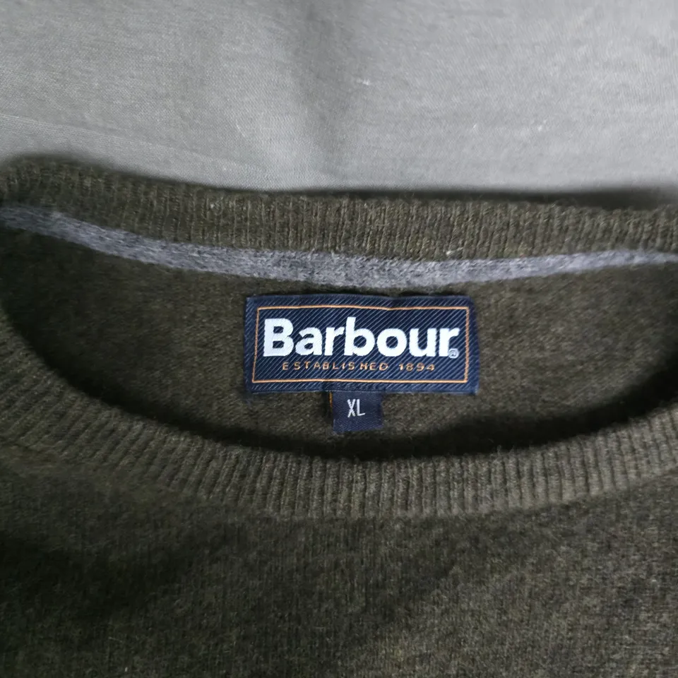 BARBOUR OLIVE GREEN KNIT JUMPER – MEN'S XL