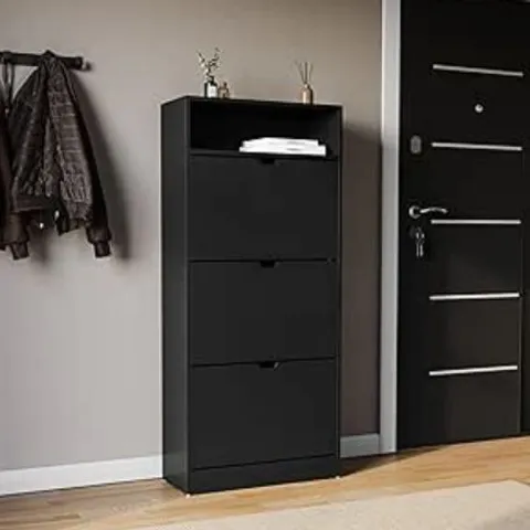 BOXED VIDA 3 DRAWER SHOE CABINET - BLACK (1 BOX)