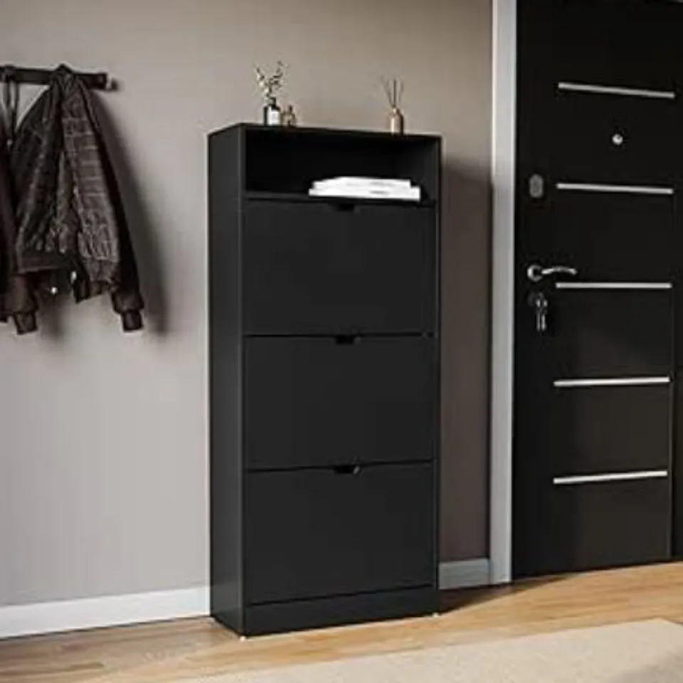 BOXED VIDA 3 DRAWER SHOE CABINET - BLACK (1 BOX)