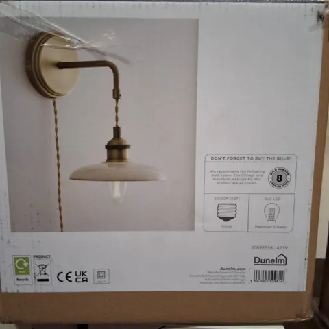 BOXED DUNELM CHURCHGATE FAWSLEY FERN CERAMIC PLUG-IN WALL LIGHT β IVORY (PRODUCT CODE 4219)
