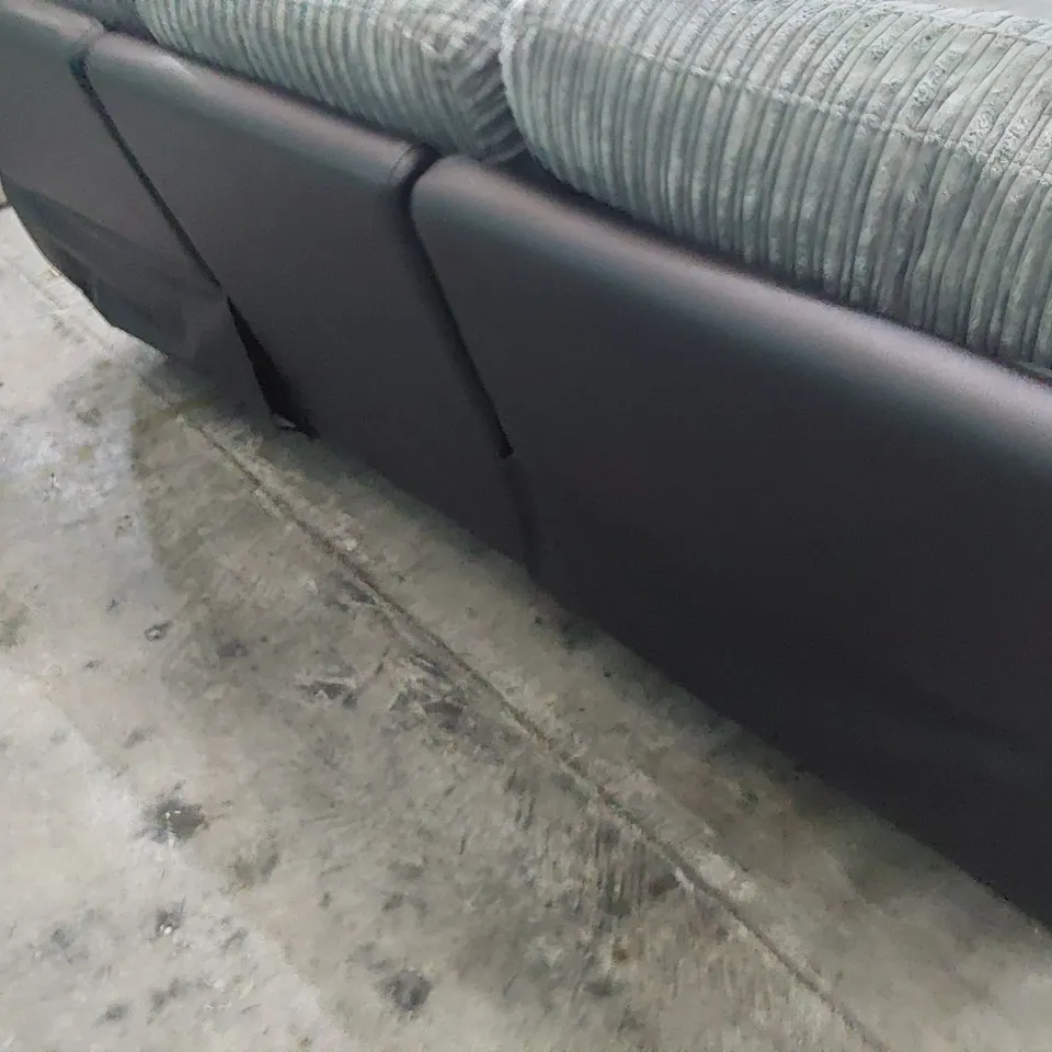 DESIGNER SIENNA MANUAL RECLINING THREE SEATER SOFA BLACK FAUX LEATHER & GREY JUMBO CHORD