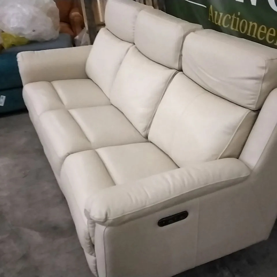 QUALITY DESIGNER CREAM LEATHER ELECTRIC RECLINING 3 SEATER SOFA