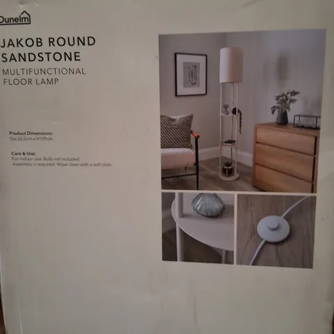 BOXED DUNELM JAKOB ROUND SANDSTONE MULTIFUNCTIONAL FLOOR LAMP