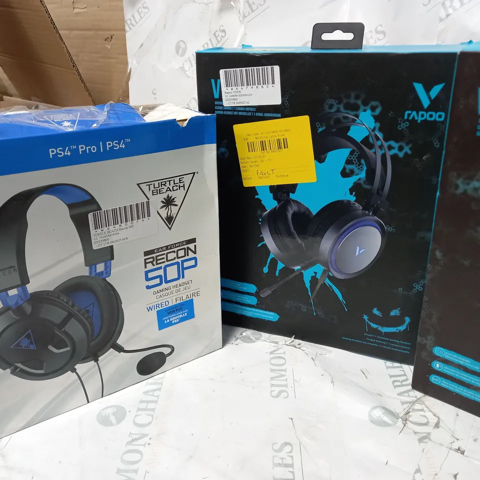 5 BOXED GAMING HEADSETS TO INCLUDE TURTLE BEACH RECON 50P, RAPOO VH510, TURTLE BEACH RECON 70, ETC