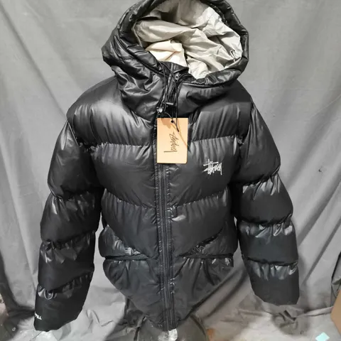 STUSSY LONG SLEEVE ZIP COAT IN BLACK - LARGE