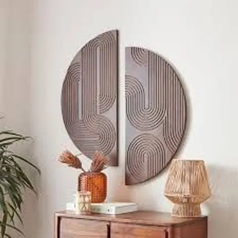 BOXED SET OF 2 KHARI CARVED MANGO WOOD WALL ART
