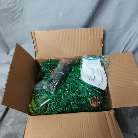 FESTIVE CHRISTMAS DECORATION WITH BERRIES AND PINECONES, WITH ADDITIONAL LIGHTS, CONTROL BOX AND PROTECTIVE GLOVES