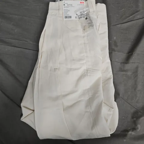 UNIQLO WOMEN'S OFF-WHITE LINEN BLEND BARREL-LEG TROUSERS, SIZE M (WAIST 28β29IN)