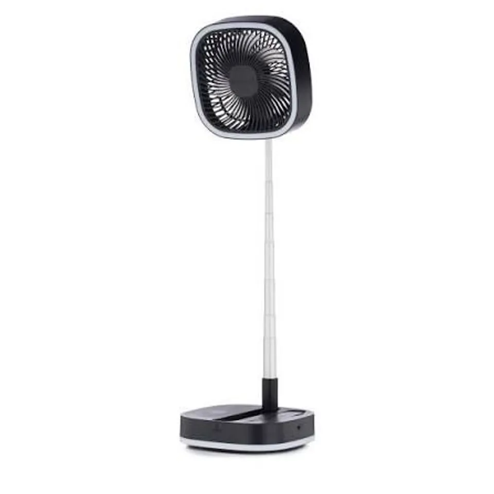 BOXED BELL AND HOWELL RECHARGEABLE DESK AND FLOOR FAN WITH PHONE CHARGER
