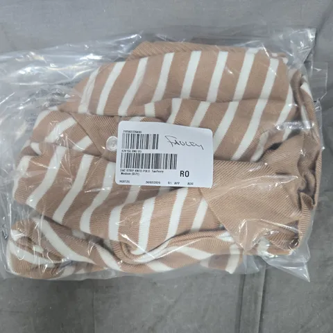 BAGGED DENIM & CO. STRIPED KNITTED POLO IN TAN/IVORY SIZE MEDIUM