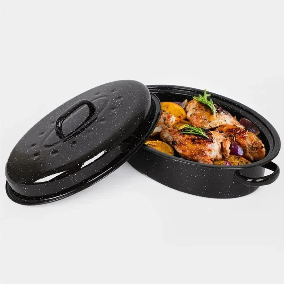 BOXED ENAMEL SELF-BASTING ROASTING TIN WITH LID