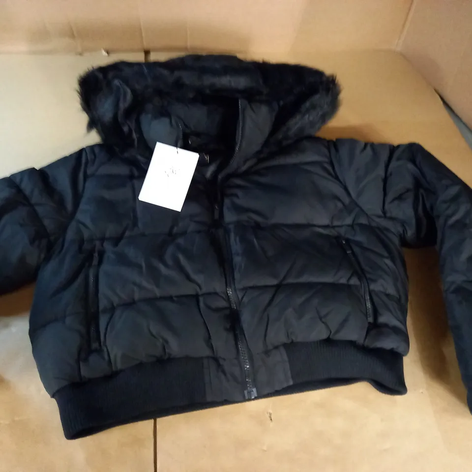 SIK SILK CROPPED BLACK PARKA - UK 12