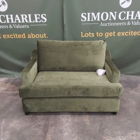 QUALITY DESIGNER GREEN VELVET 2 SEATER SOFA