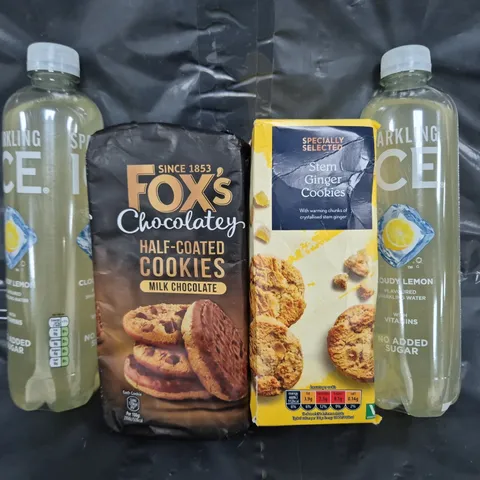 APPROXIMATELY 5 ASSORTED FOOD ITEMS TO INCLUDE STEM GINGER COOKIES, FOX'S HALF-COATED COOKIES, ETC