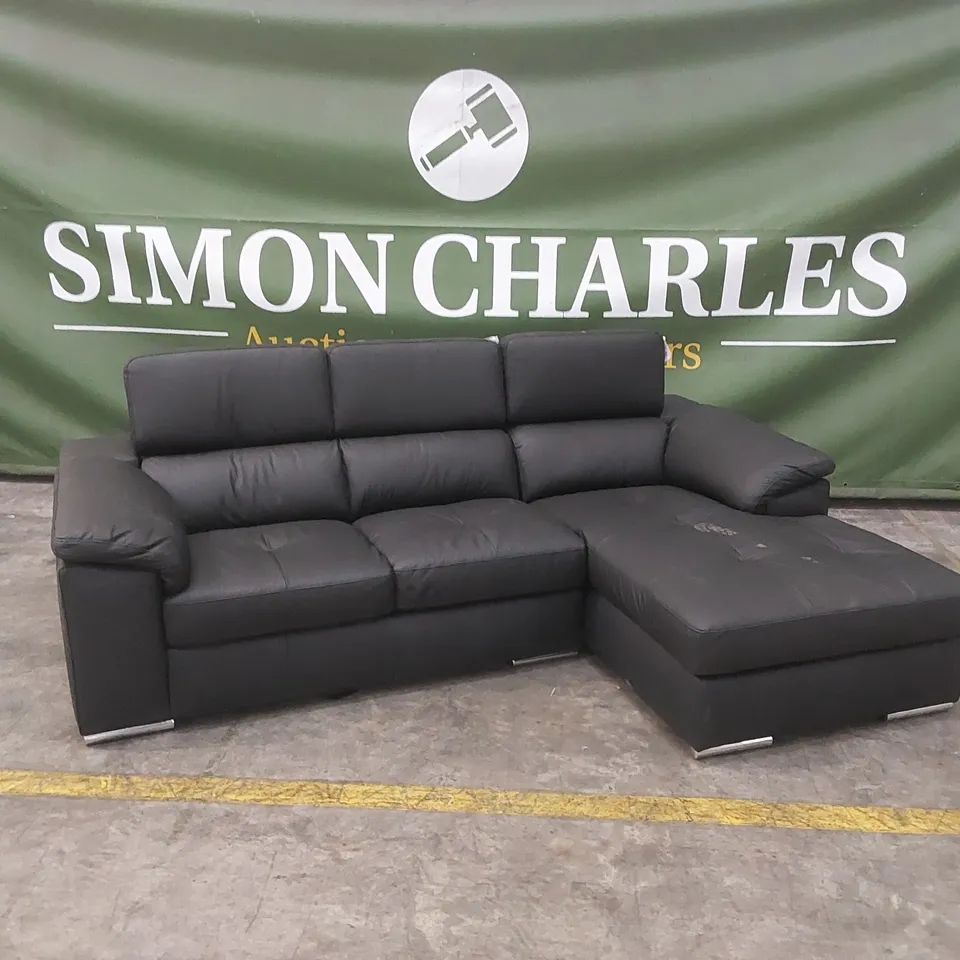 QUALITY DESIGNER BLACK FAUX LEATHER CORNER SOFA