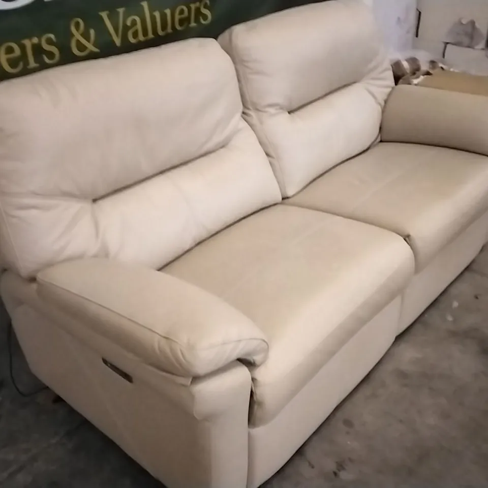 QUALITY BRITISH DESIGNED & MANUFACTURED G PLAN CREAM LEATHER ELECTRIC RECLINING 3 SEATER SOFA