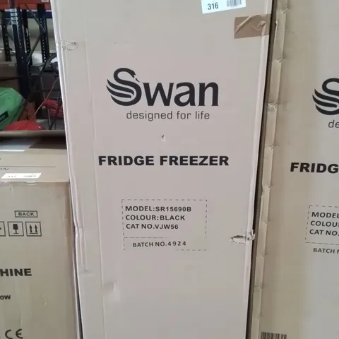BOXED SWAN SR15690B 48CM WIDE, 50/50 SPLIT FRIDGE FREEZER - BLACK
