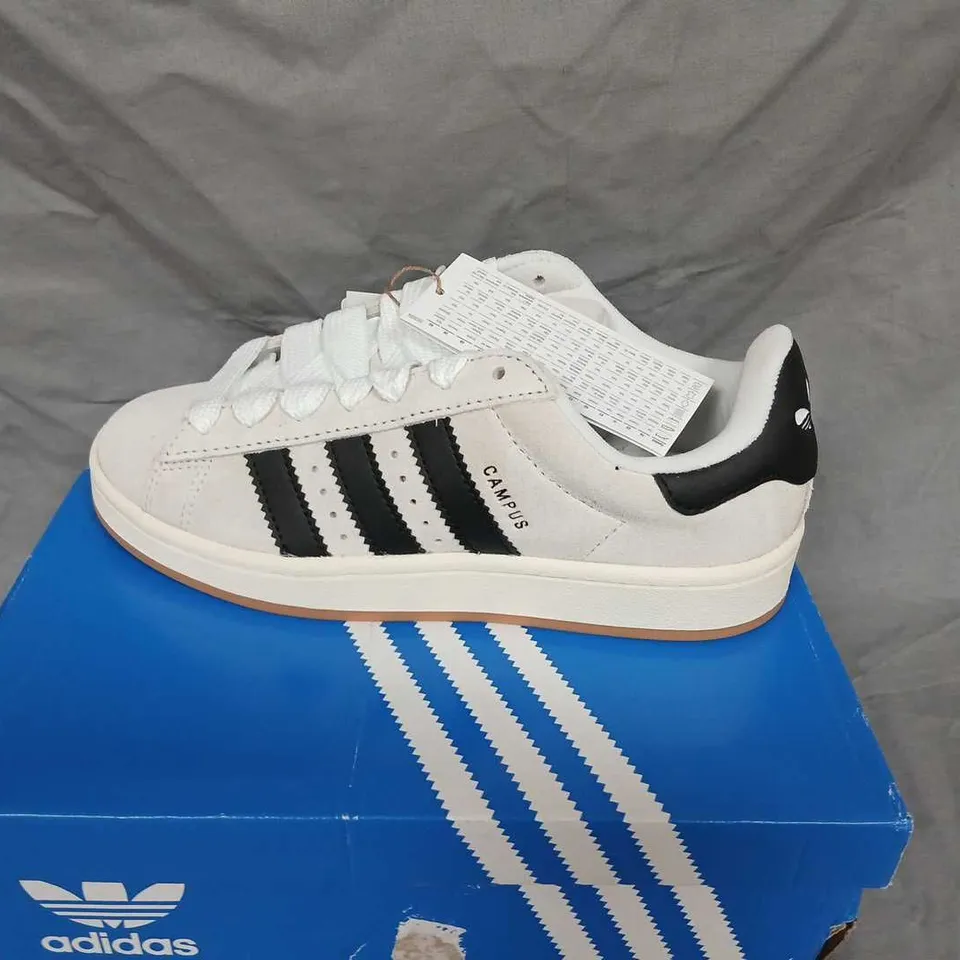 ADIDAS CAMPUS SNEAKERS – WHITE/BLACK, WOMEN'S UK 5 (US 6.5) – BOXED