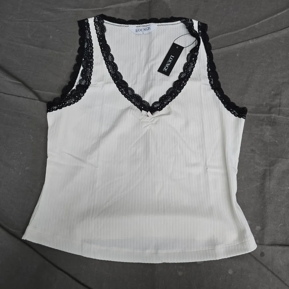 LACE VEST TOP - WHITE, UK SIZE L – LOUNGE